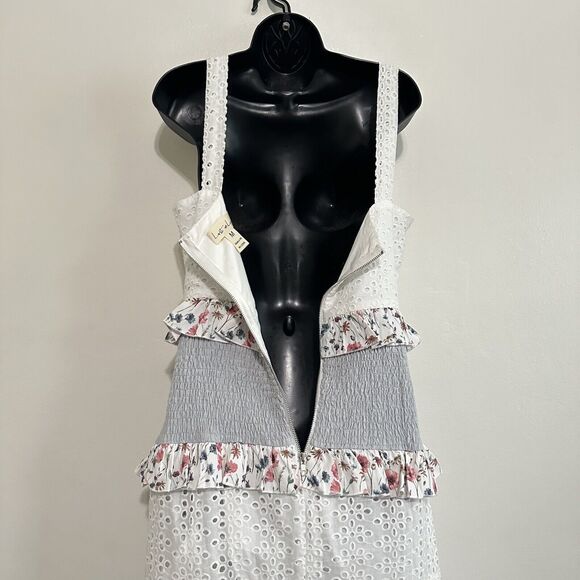 Lulus Lost In Lunar M Florance Cottagecore Linen Cotton Eyelet Tiered Maxi Dress - Picture 13 of 14